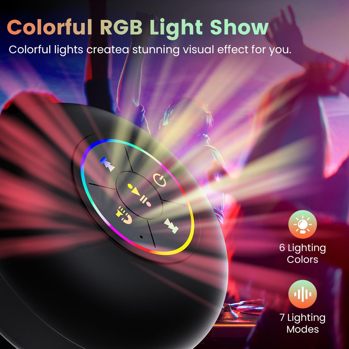 FKLBBLPM Shower & Outdoor Speaker - 10M Bluetooth, Suction Cup Powerhouse IPX7 Waterproof & Dustproof w/RGB Party Lights - Ultimate Bath
