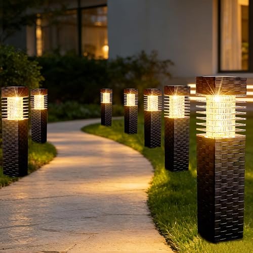 SUNNYPARK Solar Pathway Lights Outdoor, 8 Pack Rattan Pattern Solar Path Lights Waterproof, Outdoor LED Landscape Lights for Walkway, Driveway, Patio