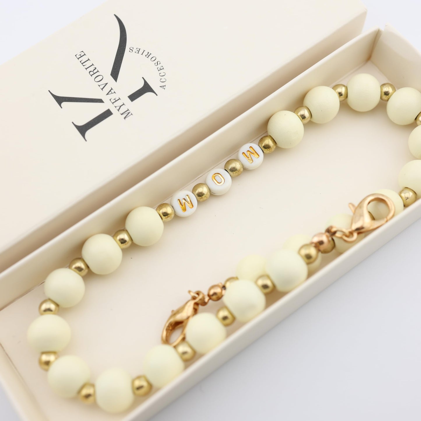 MyfavoriteK MOM Phone Charm With Wood Beads Detachable Anti Theft Strap Hands-Free iPhone Wrist Strap for Women Phone Chain Wristlet - Fits Apple
