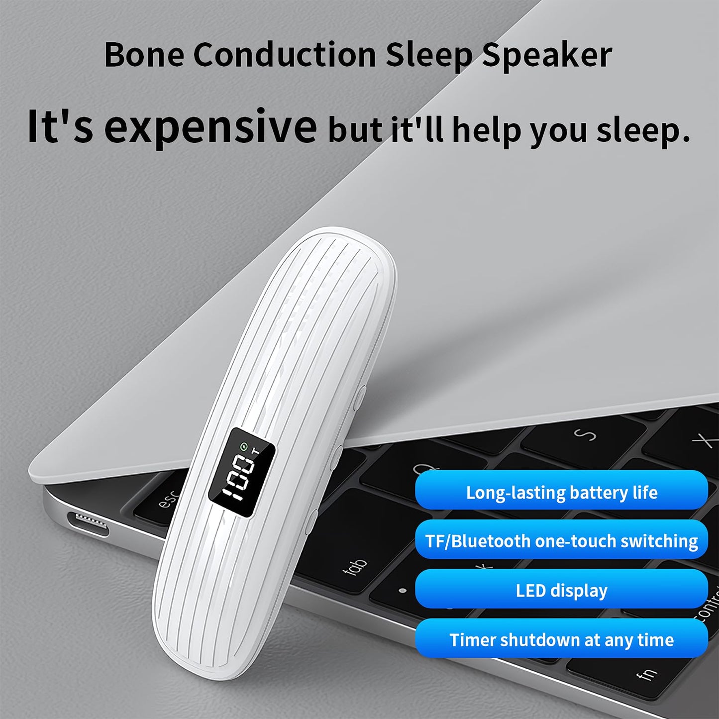 ByteWave Bone Conduction Pillow Speaker, Bluetooth 5.3 Under Pillow Speaker for Sleeping with LED Display, TF Card & Auto-Off, Ultra-Thin Wireless Bed