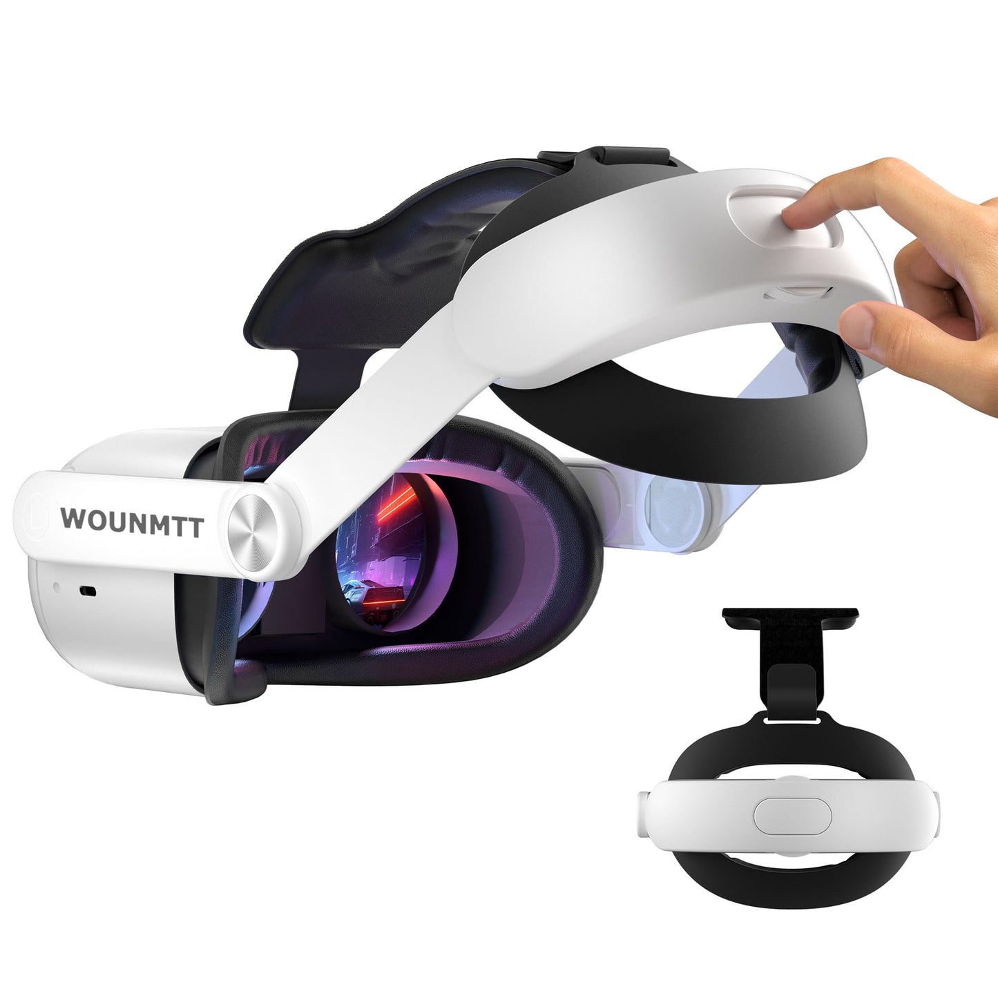 WOUNMTT Head Strap for Oculus Meta Quest 2, Elite Adjustable Replacement Strap for Meta Quest Headset, with One-Click Fit, PU Cushion for Enhanced