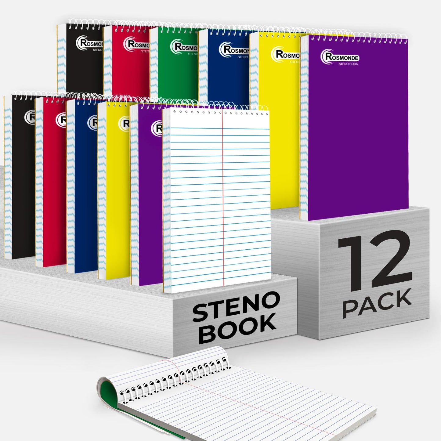Rosmonde Spiral Steno Pads 12 Pack, 6 x 9, Gregg Ruled Steno Pad,80 Sheets