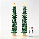 Christmas Tree Candles Surrounded by Fairy Lights, LED flameless Candle Lights with Remote Control Timing Function. Green