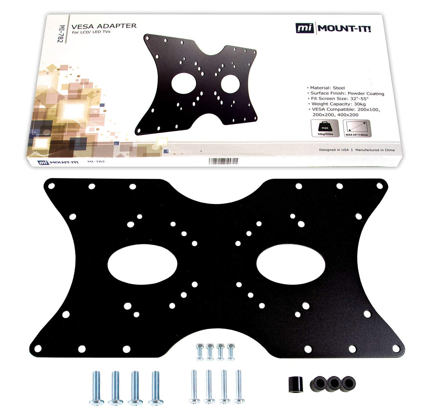 Mount-It! Steel VESA Adapter Plate Bracket, Conversion Kit for TV and Monitor Mounts, Expands 50x50 75x75 100x100 200x100 200x200 to Larger VESA