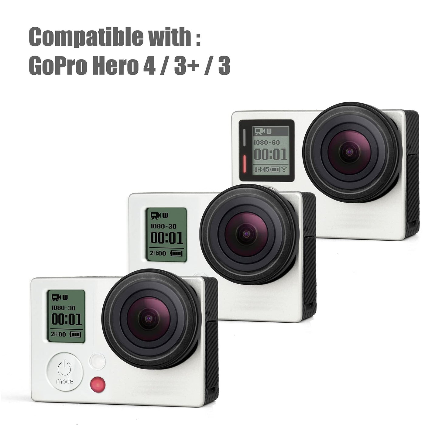 2-Pack UV Filter Lens Protector for GoPro Hero 3, Hero 3+, Hero 4 Silver Black, 23mm Inner Diameter Optical Glass High Transmission UV Lens Filter