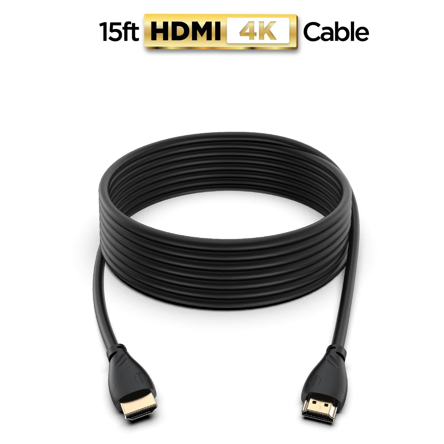 PowerBear 4K HDMI Cable 15 ft | High Speed, Rubber & Gold Connectors, 4K @ 60Hz, Ultra HD, 2K, 1080P, & ARC Compatible for Laptop, Monitor, PS5, PS4