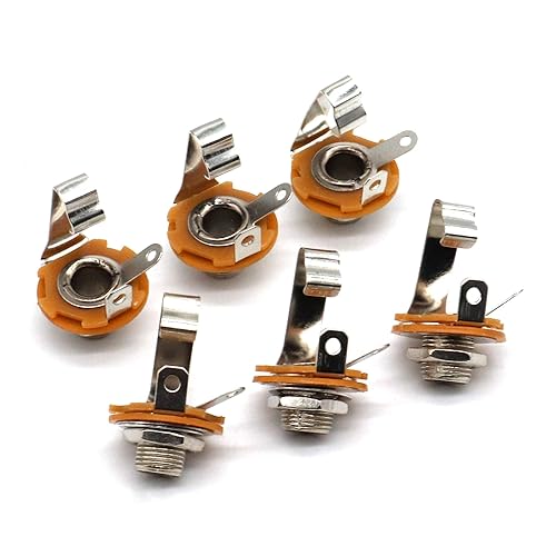 LOCHSOEL 6.35mm (1/4inch) Female Mono TS Socket Panel Mount Jacks, Patch Cables, Microphone Connector Adapter 6 Pack