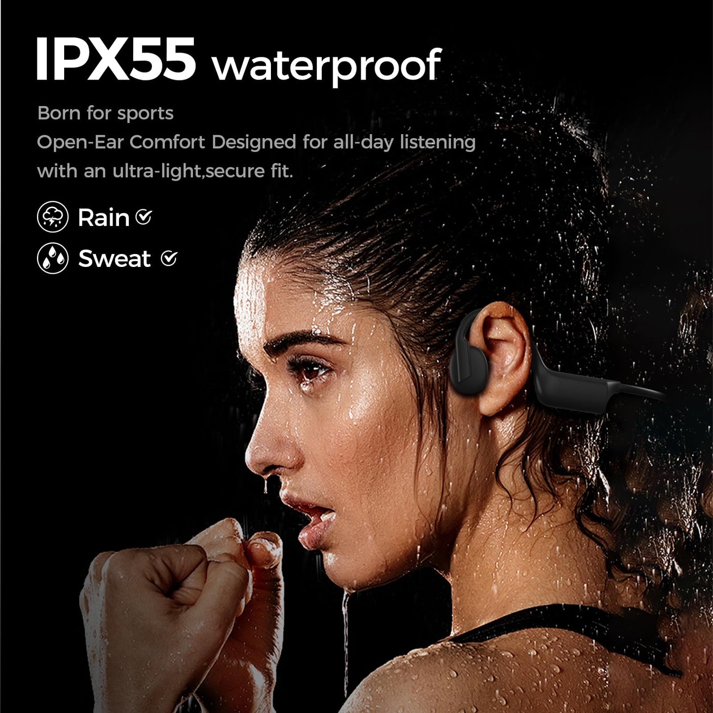 Bone Conduction Headphones, Wireless Bluetooth Open-Ear Sports Headphones with Mic, Type-C Quick Charging Long Battery Life, Upgrade Waterproof
