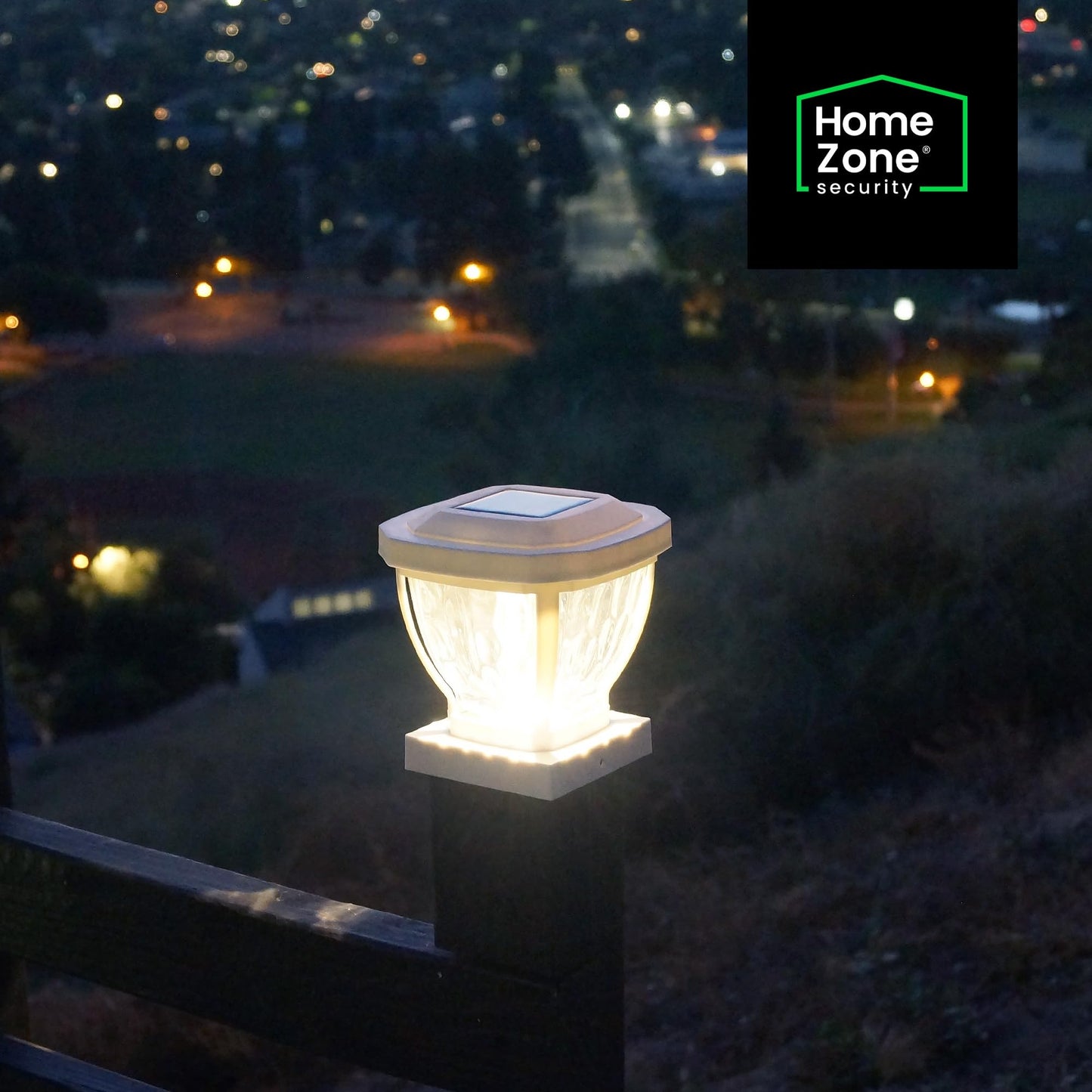 Home Zone Security Solar Post Cap Lights - Decorative Glass LED Outdoor 4x4 (3.5 x 3.5 in.) Post Lights, White (2-Pack)