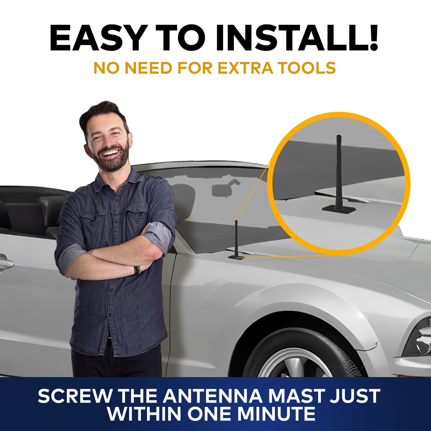 7 Black External Antenna Mast Compatible for Ford Mustang 1979-2009 - Automotive Antenna Replacement for Cars, Trucks & SUV - FM AM Radio Compatible