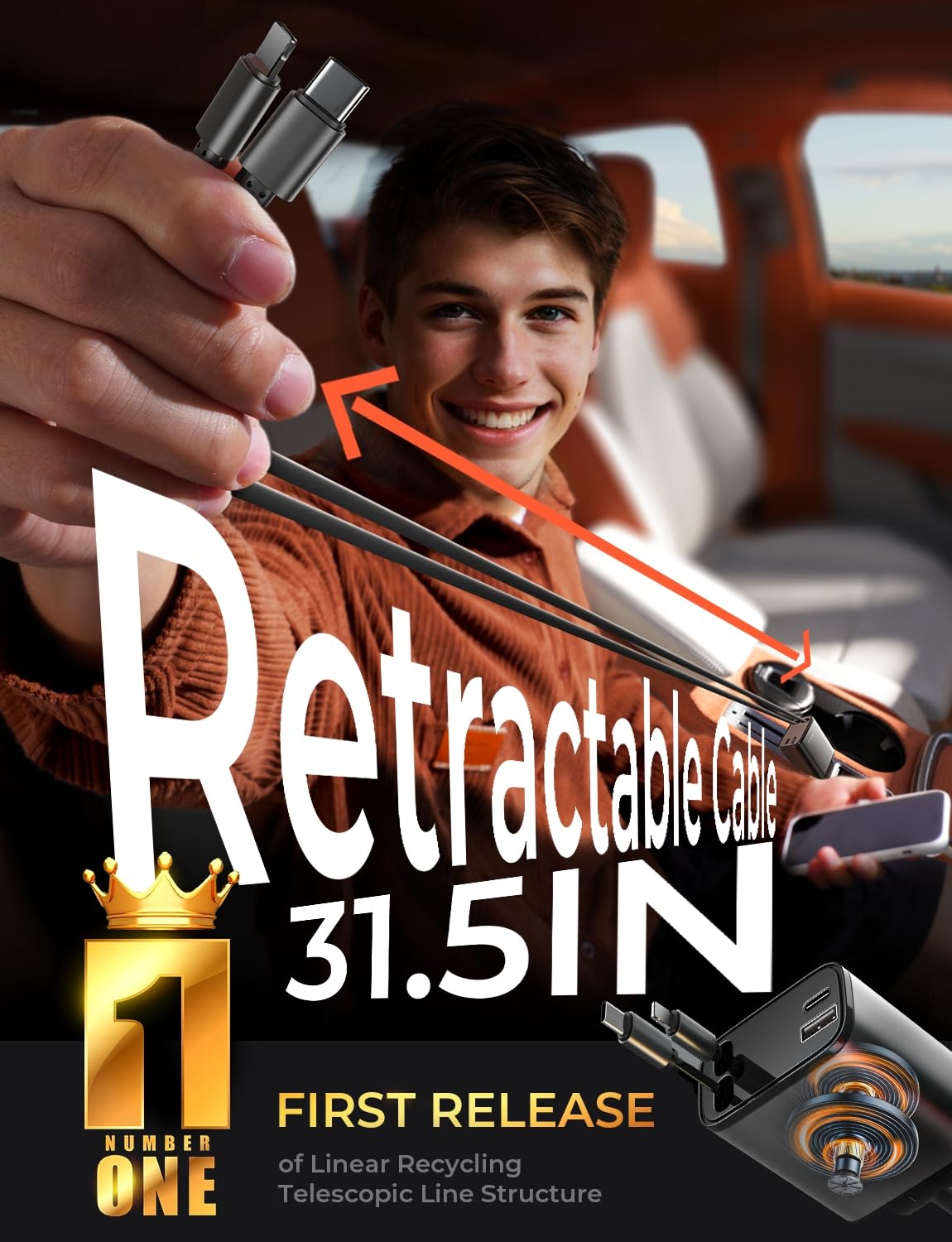 LISEN Retractable Car Charger, for Valentines Day Gifts for him Her, 69W Cars Adapter USB C Fast Charger for iPhone 17 Pro Max 16 14 13, Car Accessories, Birthday Gifts for Men Women 2026 Tech Gadgets