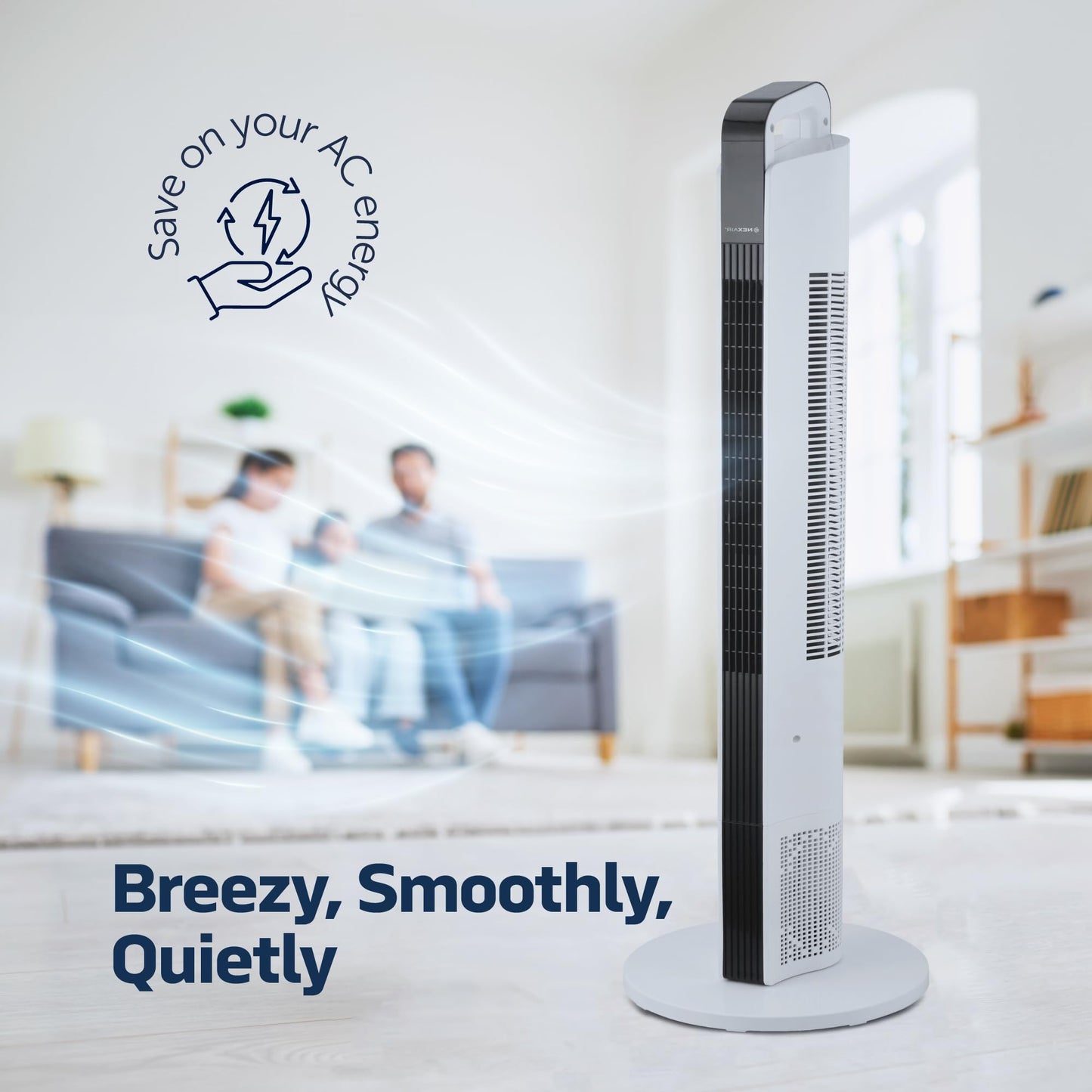 NEXAIR 42” Oscillating Tower Fan, 3 Speed Portable Fan Tower With Remote Control, Quiet Operating Floor Fan for Bedroom with 7.5 Hr Auto Off Timer