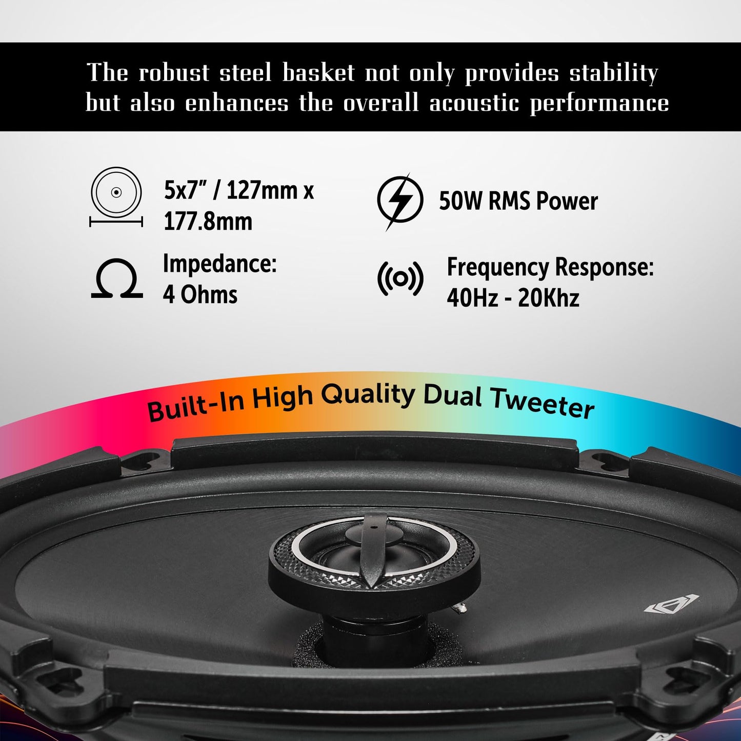 BLACK DIAMOND DIA-57.2 5x7 2-Way Coaxial Speaker, Car Audio 4-Ohm 150 Watts (2 Speakers)