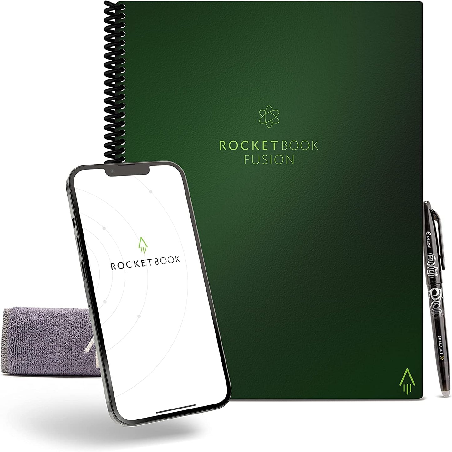 Rocketbook Fusion Reusable Undated Productivity Planner, Letter Size 8.5x11, Green - Goals, Monthly and Weekly Calendar, Daily To-do List, Lined