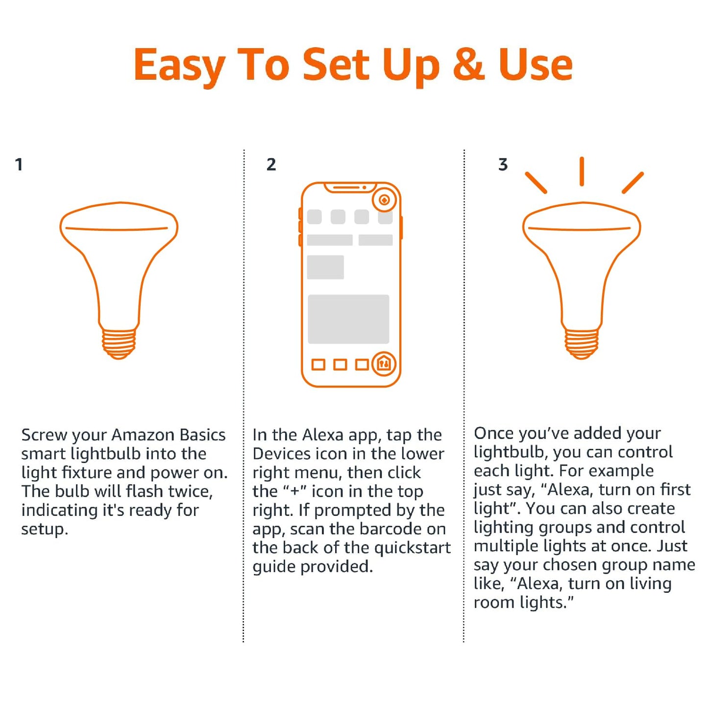Amazon Basics Smart BR30 LED Light Bulbs for Bedroom Living Room, Dimmable Soft White (2700K), 9W (60W Equivalent), 800LM, Voice Control, Works