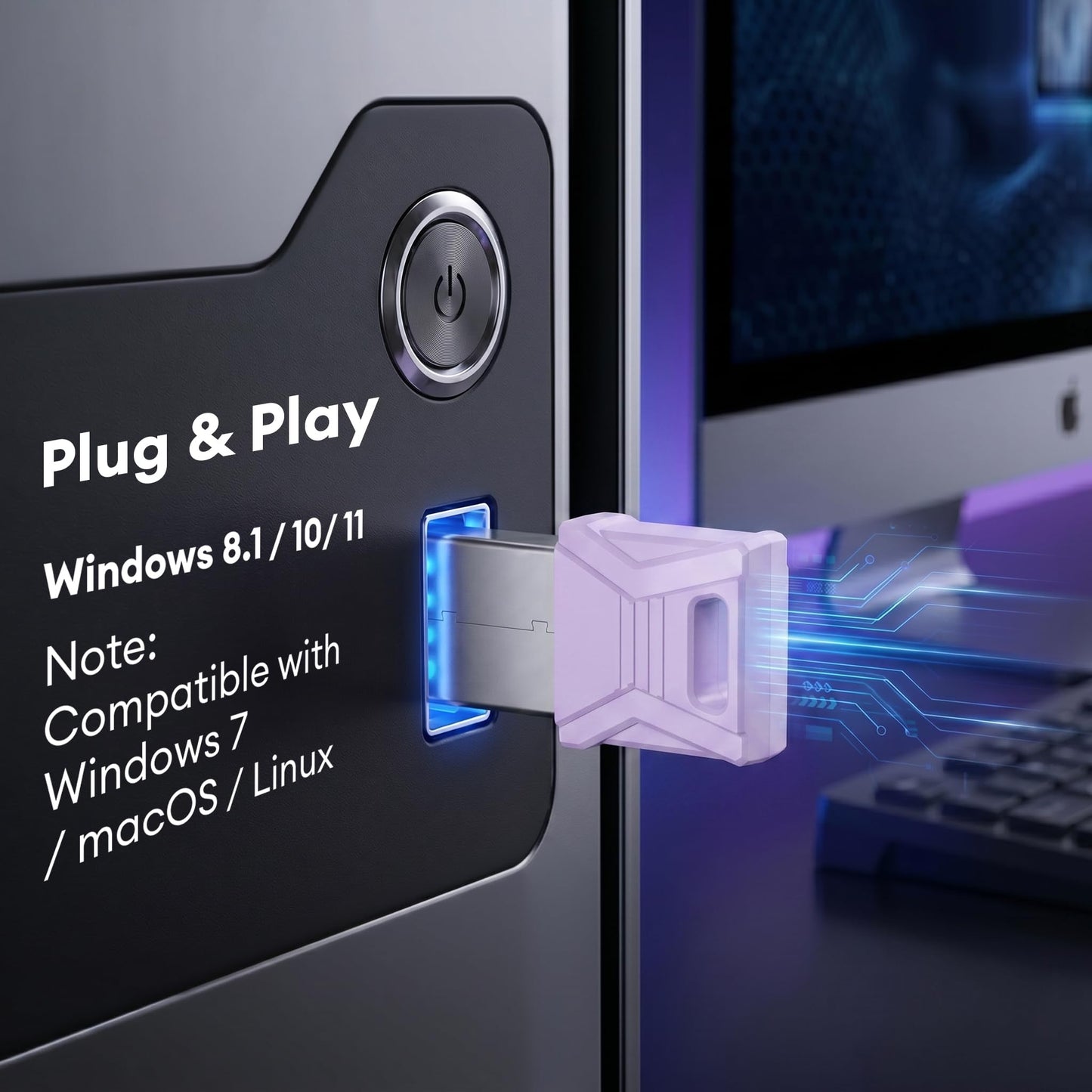 Molltto Purple USB Bluetooth Adapter for PC, Bluetooth 5.3 USB Dongle