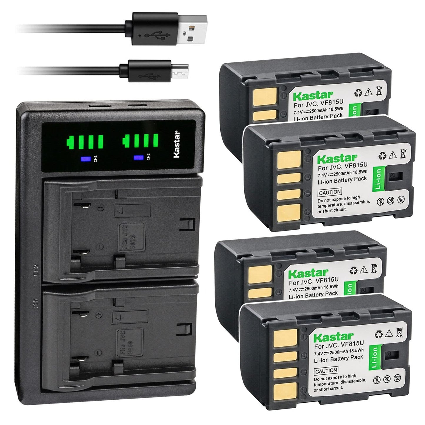 Kastar 4-Pack Battery and LTD2 USB Charger Replacement for JVC GZ-HD320BUS GY-HM70 GY-HM100 GY-HM100U GY-HM150 GY-HM170U GY-HM180 GY-HM360 GZ-HM1