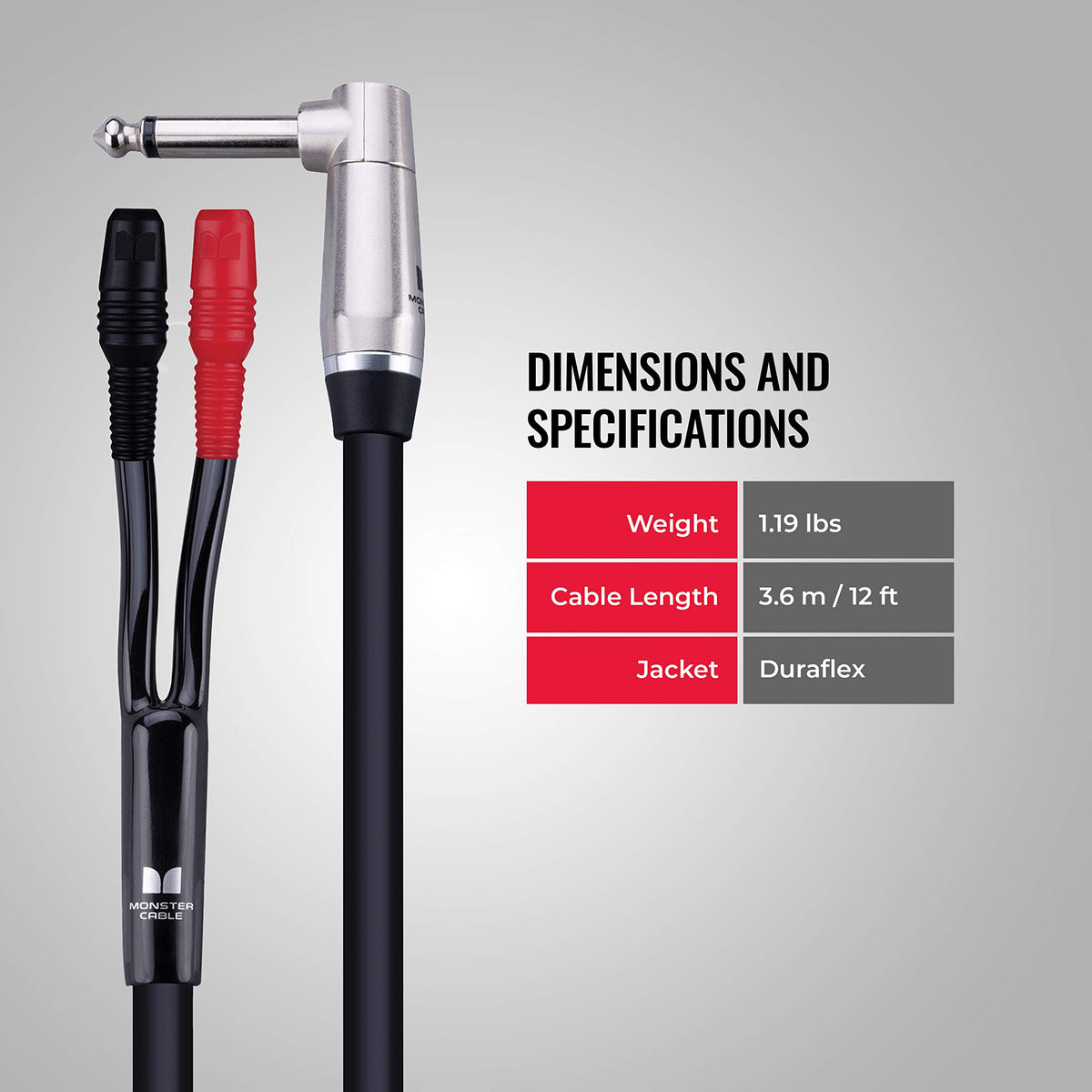 Monster Prolink Performer 600 Combo Amp Speaker Cable: 12 ft, Combo Amp 1/4" to Faston Speaker Cable