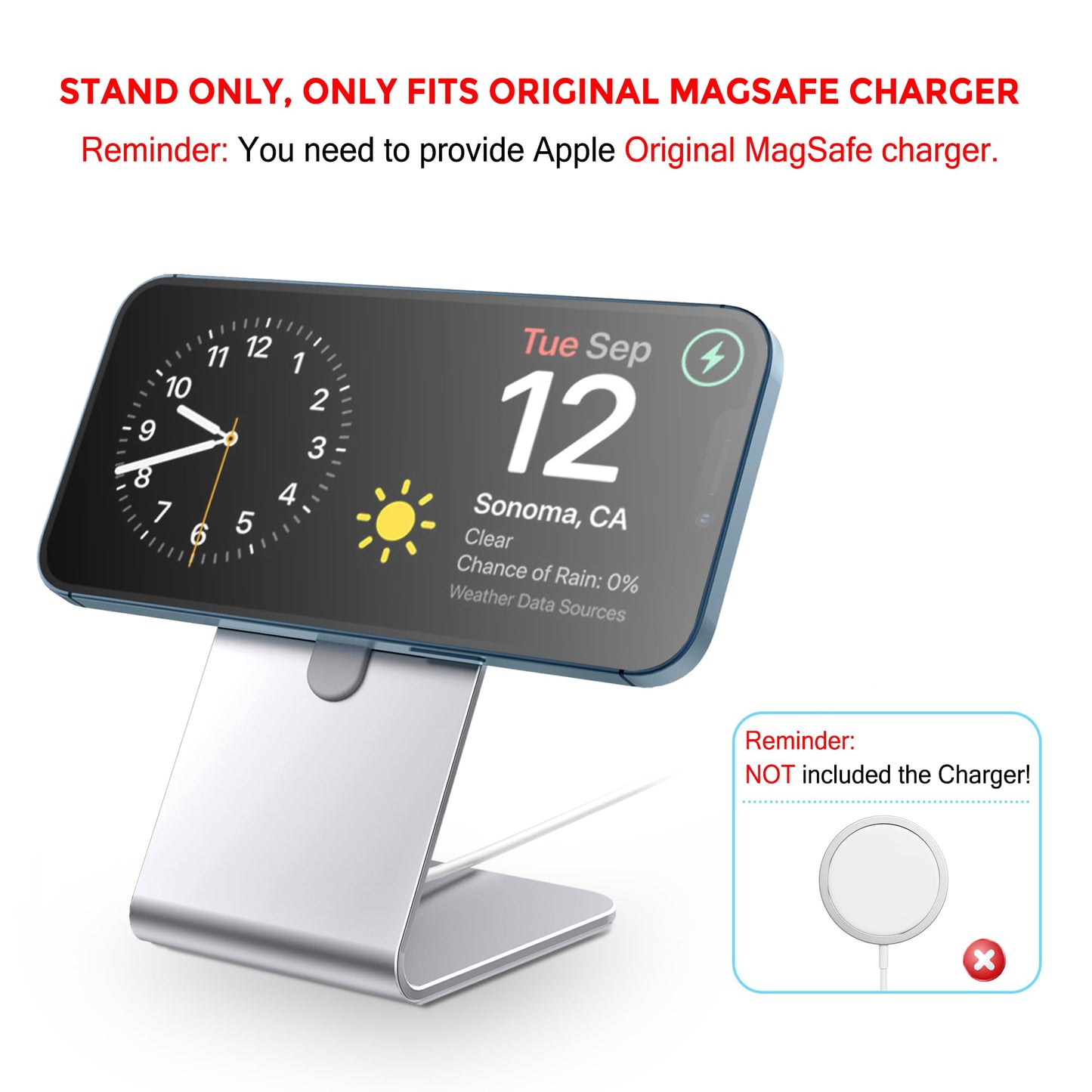 Stand for MagSafe Charger, CreaDream Aluminum Stand Holder for iPhone 16 15 14 13 12 Series, Magsafe Accessories Compatible with iPhone 16 15 14 13 12