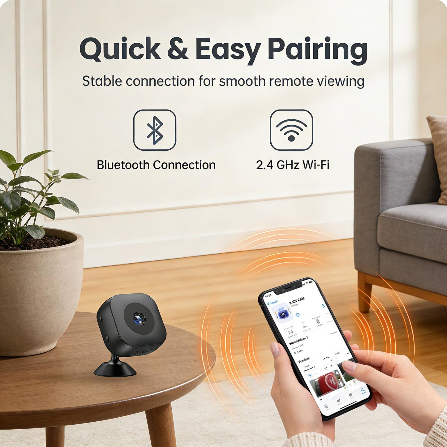 Hidden Camera,4K Mini Camera with AI Motion Detection, No Glow Auto Night Vision,Support Cloud & TF Storage,24/7 Nanny Cam Wireless Surveillance