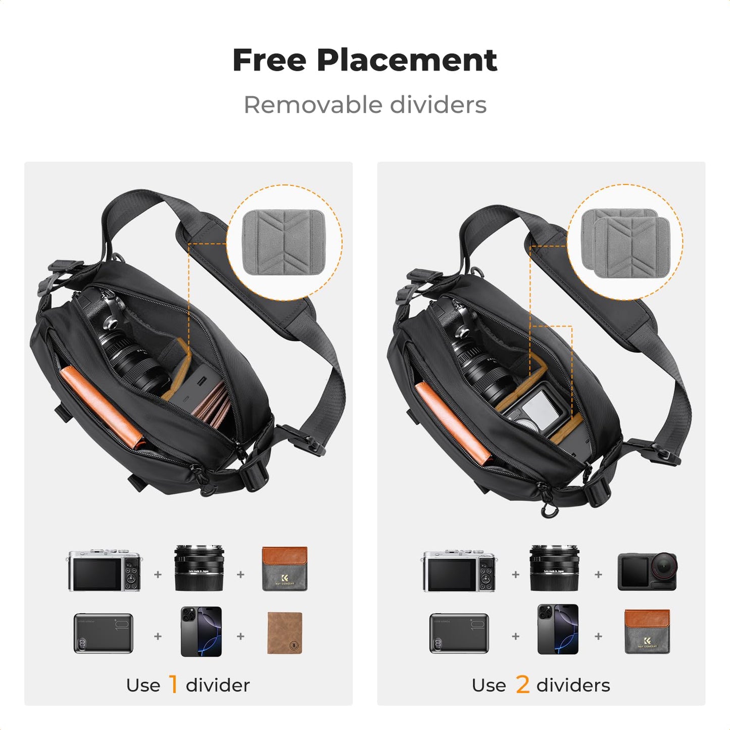 K&F Concept Small Sling Bag Everyday Shoulder Bag & Multifunction Photography Compact Crossbody Camera DSLR Portable Bag