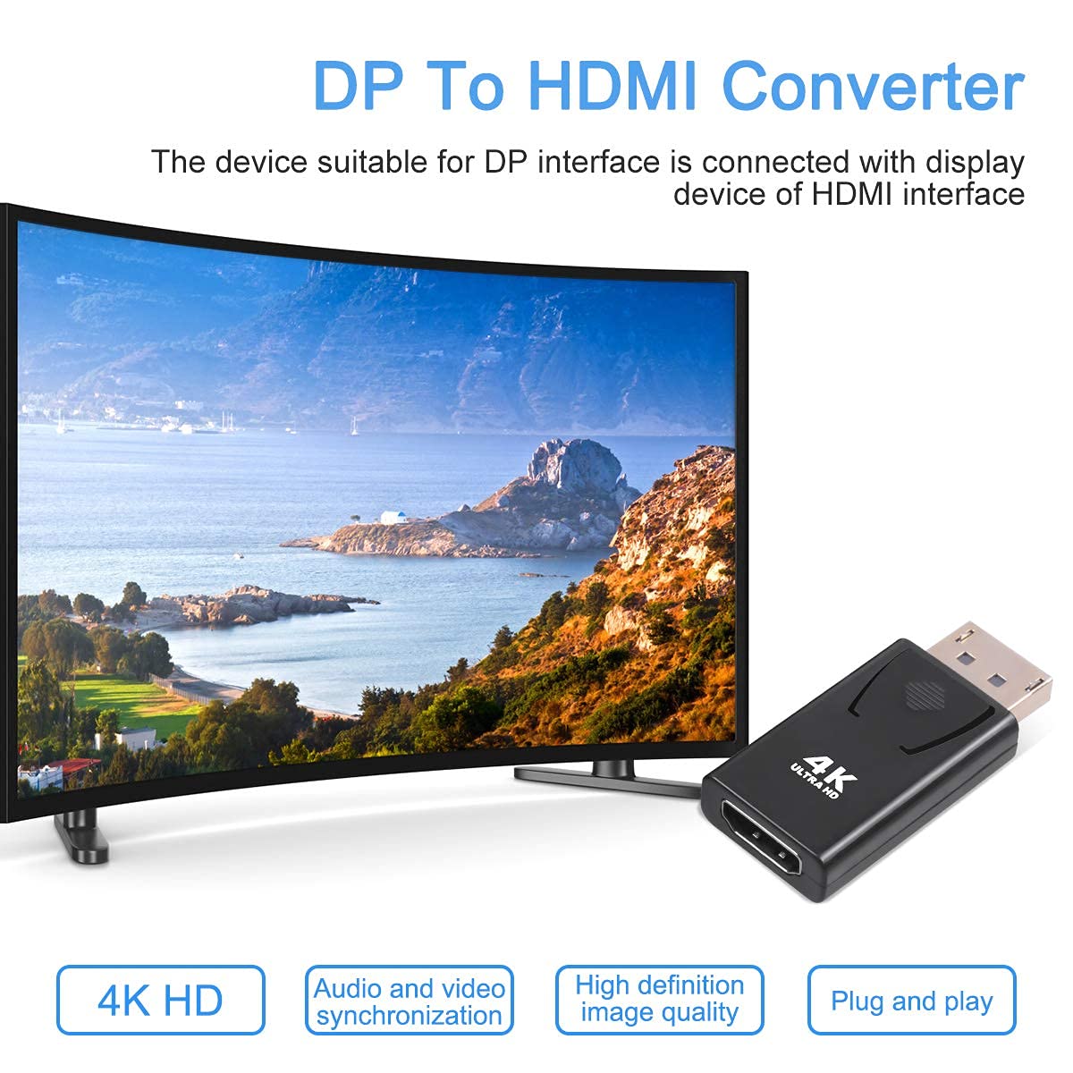 Guamar 4K DisplayPort to HDMI Adapter: 2-Pack Display Port to HDMI (Monitor) Converter - DP Male to Female Connector Gold-Plated for HP Laptop, PC