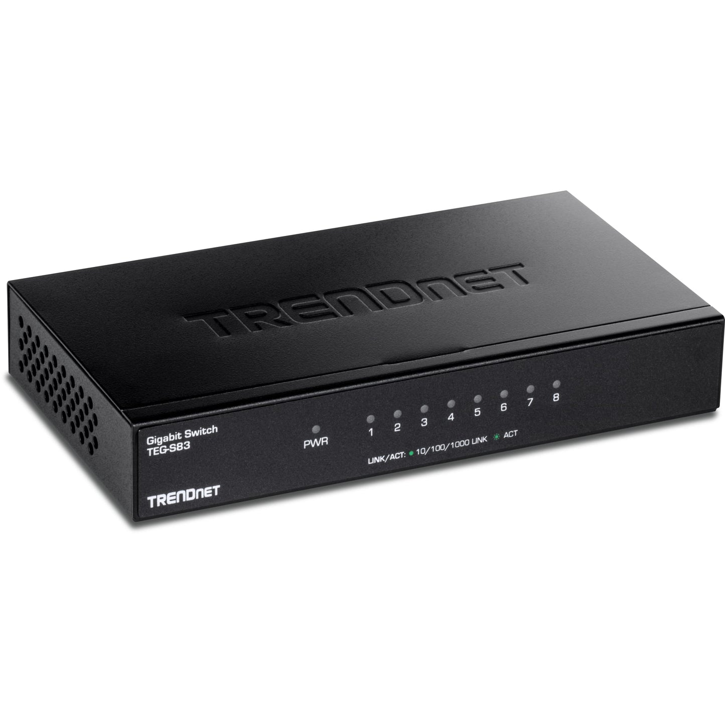 TRENDnet 8-Port Gigabit Desktop Switch, TEG-S83, 8 x Gigabit RJ-45 Ports, Ethernet Splitter, 16Gbps Switching Capacity, Fanless Design, Metal
