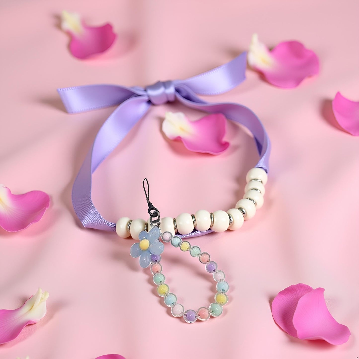 aoukoslt Color Mobile Phone Strap Beaded Flower Bracelet Creative Hanging Rope Keychain Mobile Lanyard Beaded Flower Anti-Lost Phone Case Lanyard Girl