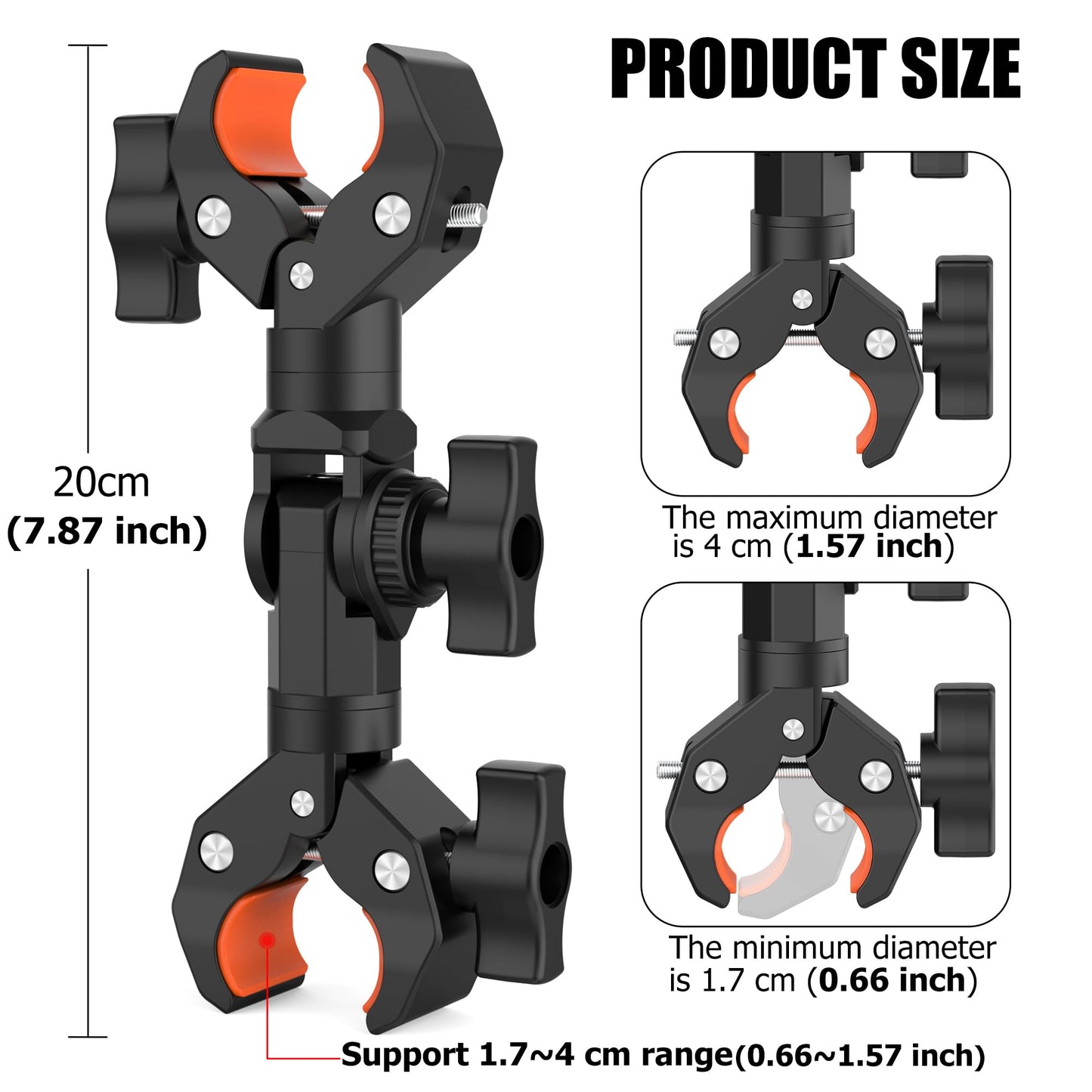 Double Clamp Mount Bracket Magic Arm with 1/4" Screw Interface, Double Super Camera Umbrella Clamp for Chair, Strollers, Photo Studio Light Stand