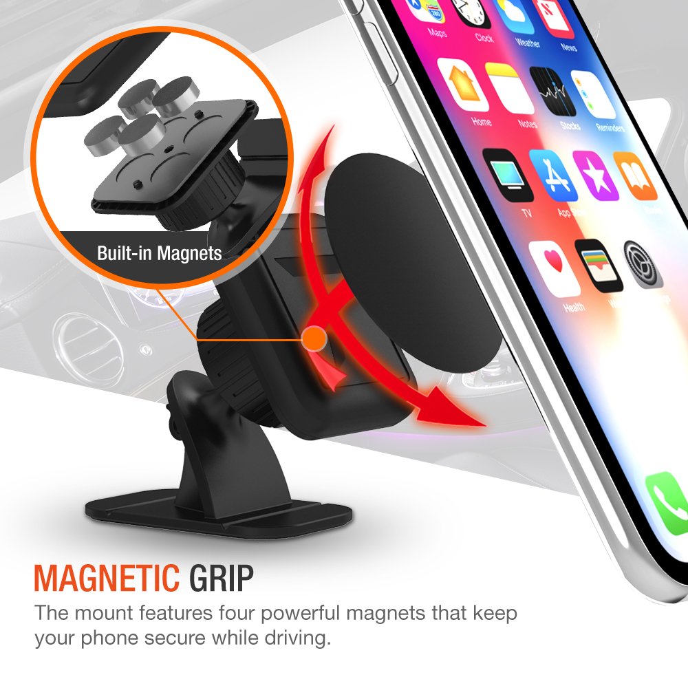 Trianium Magnetic Dash Car Mount Phone Holder Desk Stand Compatible with iPhone, Samsung, Huawei, Nokia, LG, Moto Smartphone, Stick-on Dashboard