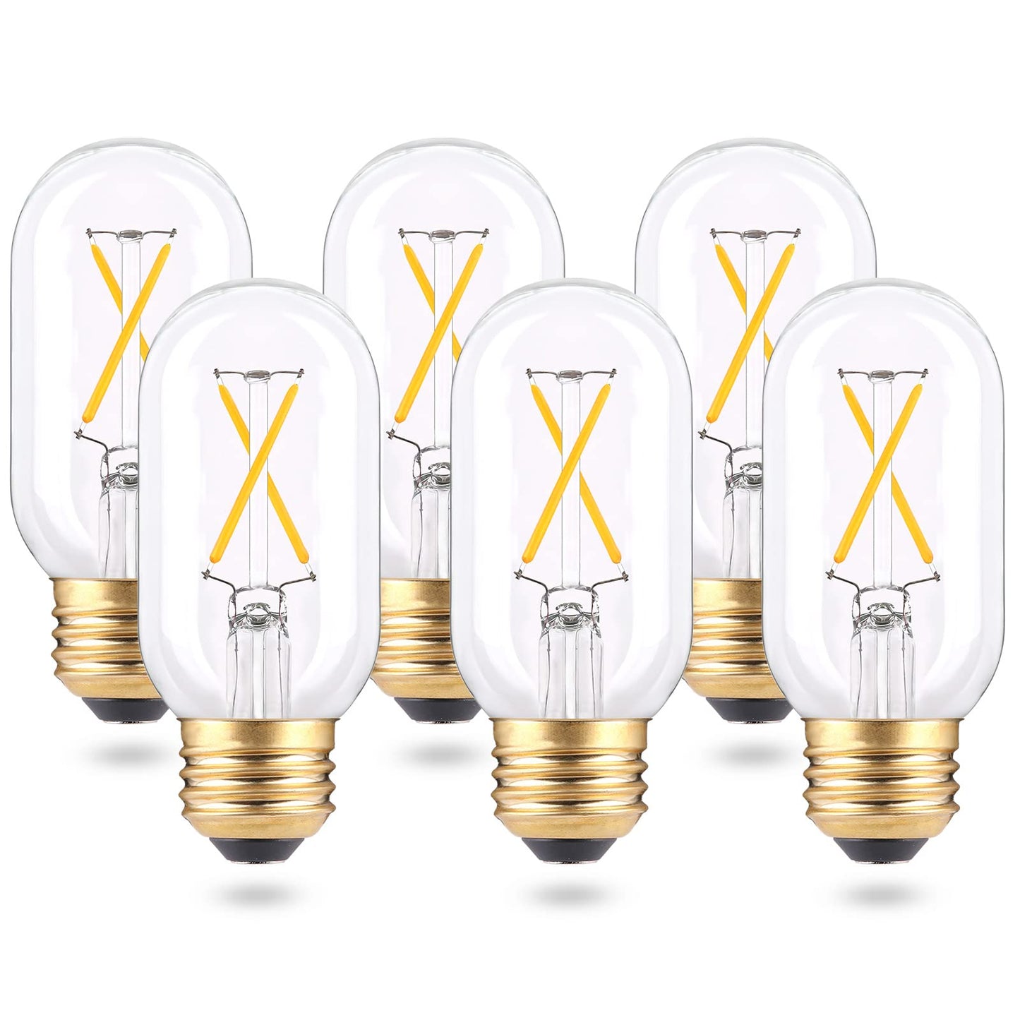 EQ Lighting Dimmable T45 LED Edison Bulb, 2W 3000K Soft White, E26 Standard Base T14 LED Filament Tubular Light Bulb, 25Watt Equivalent Incandescent
