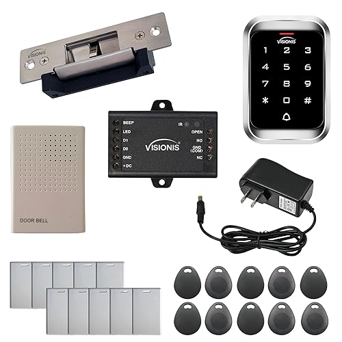 Visionis FPC-5456 One Door Access Control Electric Strike Fail Safe And Fail Secure Adjustable 770lbs + Outdoor Keypad/Reader Standalone With Mini