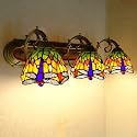 TFCFL 3 Lights Sconce Lightings, Bronze Finish Handcraft Stained Glass Vanity Lighting Wall Sconces Fixture Dragonfly Shades Stained Glass Sconce