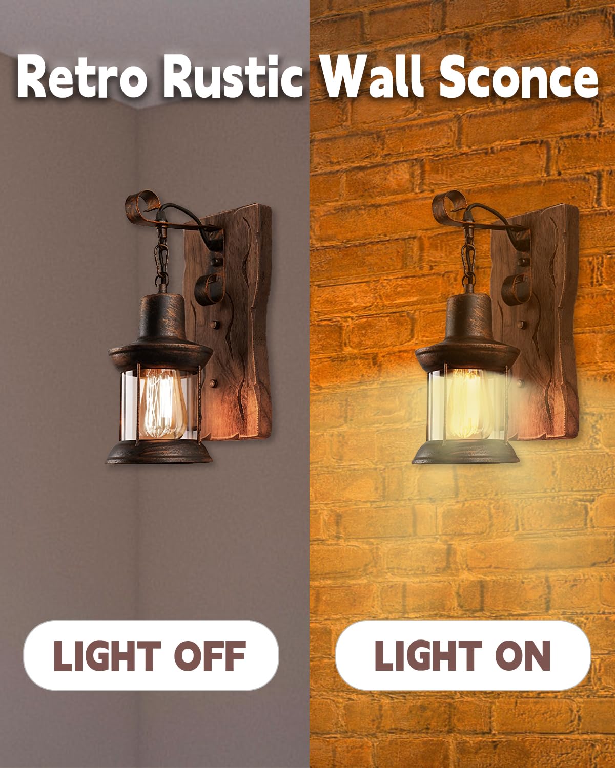 LightInTheBox Retro Rustic Wall Sconces, Industrial Vintage Wall Light Fixtures Farmhouse Antique Wooden Wall Lamp for Aisle, Vanity Mirror, Hallway