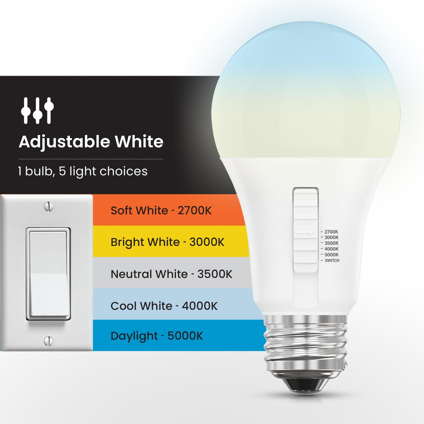 Feit Electric LED Light Bulbs, A21 100W Eq. Dimmable 5CCT + Switch - 4 Pack