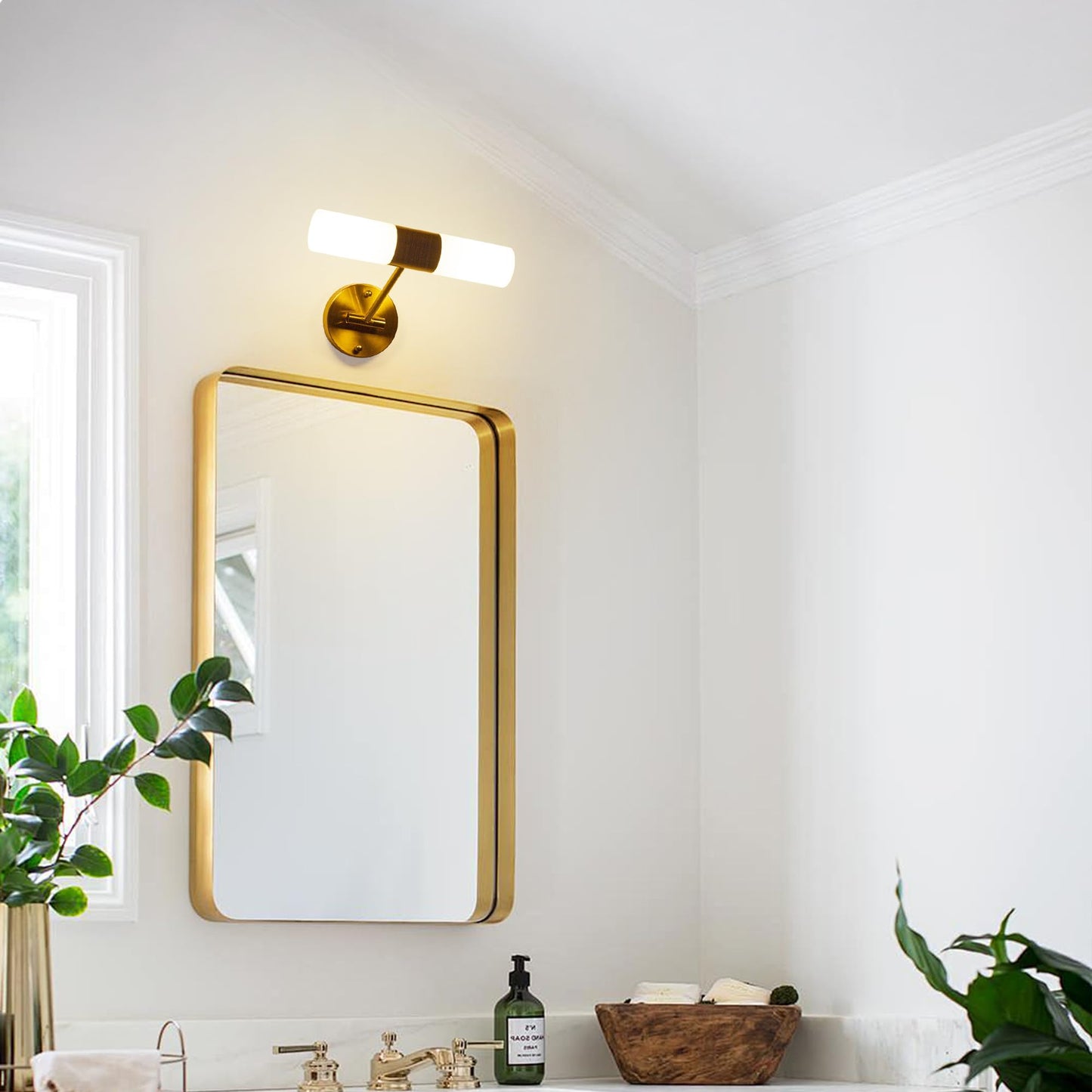 Modern Swing Arm Bathroom Light Fixtures, 11.8'' Milk Frosted Glass Shades Vanity Light for Mirror, IP44 Water Resistant 2*E12 Cordless Wall Sconces