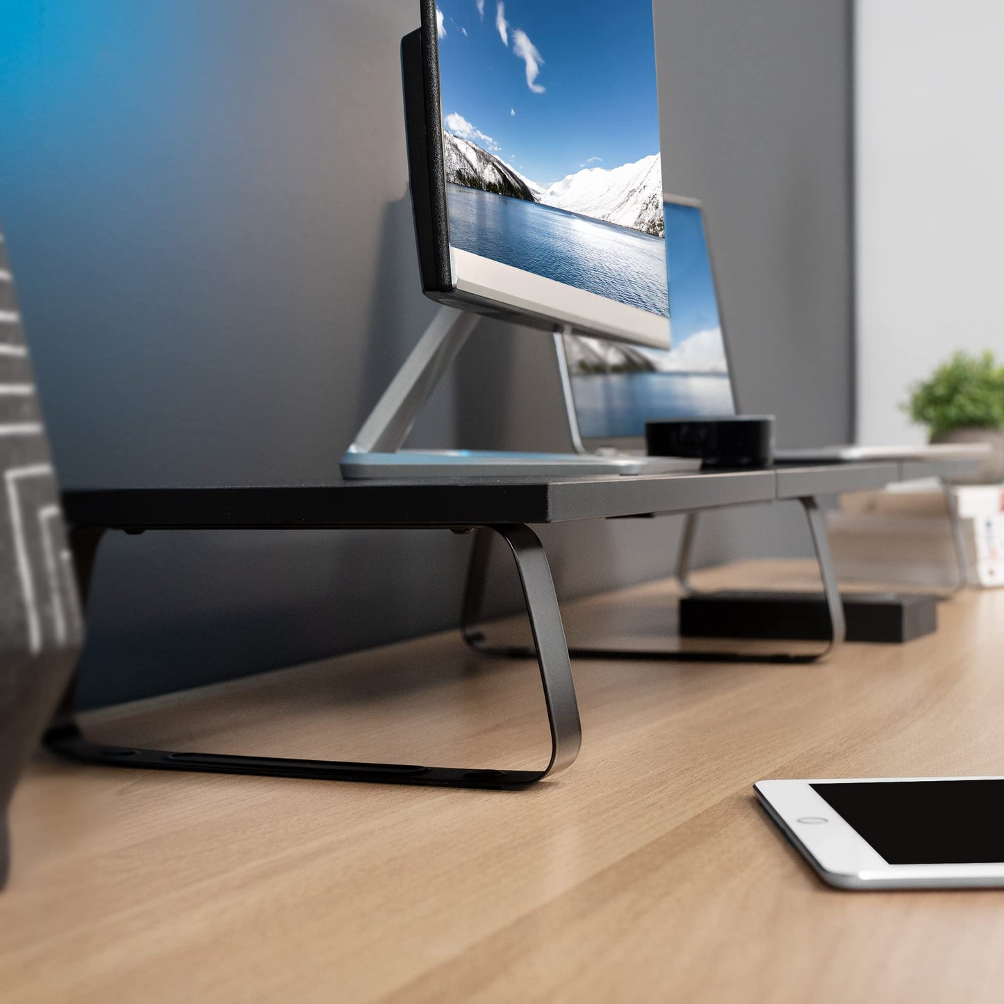VIVO 55 inch Extra Long Monitor Stand, Wood & Steel Desktop Riser, Multi Screen, TV, Keyboard, Laptop, Ergonomic Desk and Tabletop Organizer, Black