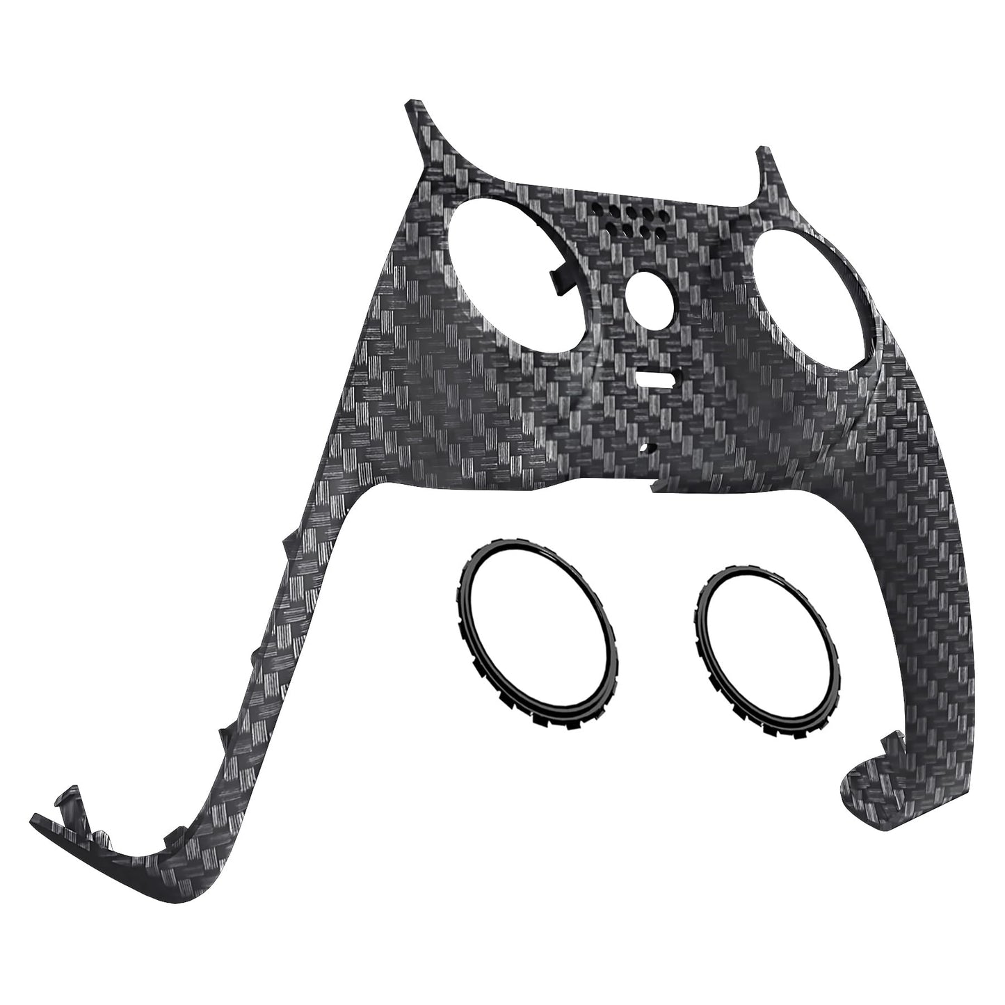 eXtremeRate Black Silver Carbon Fiber Decorative Trim Shell Compatible with p s 5 Controller, Soft Touch Replacement Clip Shell, Custom Plates Cover