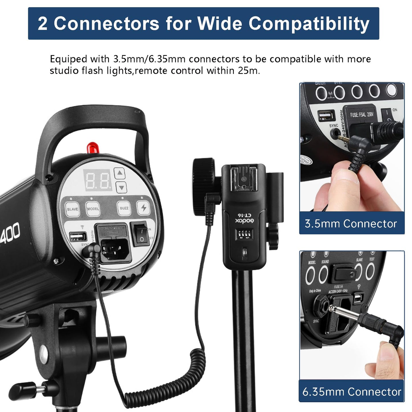 Godox CT-16 Wireless Radio Flash Trigger Receiver Kit,433MHz 4 in 1 Transmitter with 3pcs Receiver Compatible for Canon Nikon Sony Pentax Olympus DSLR