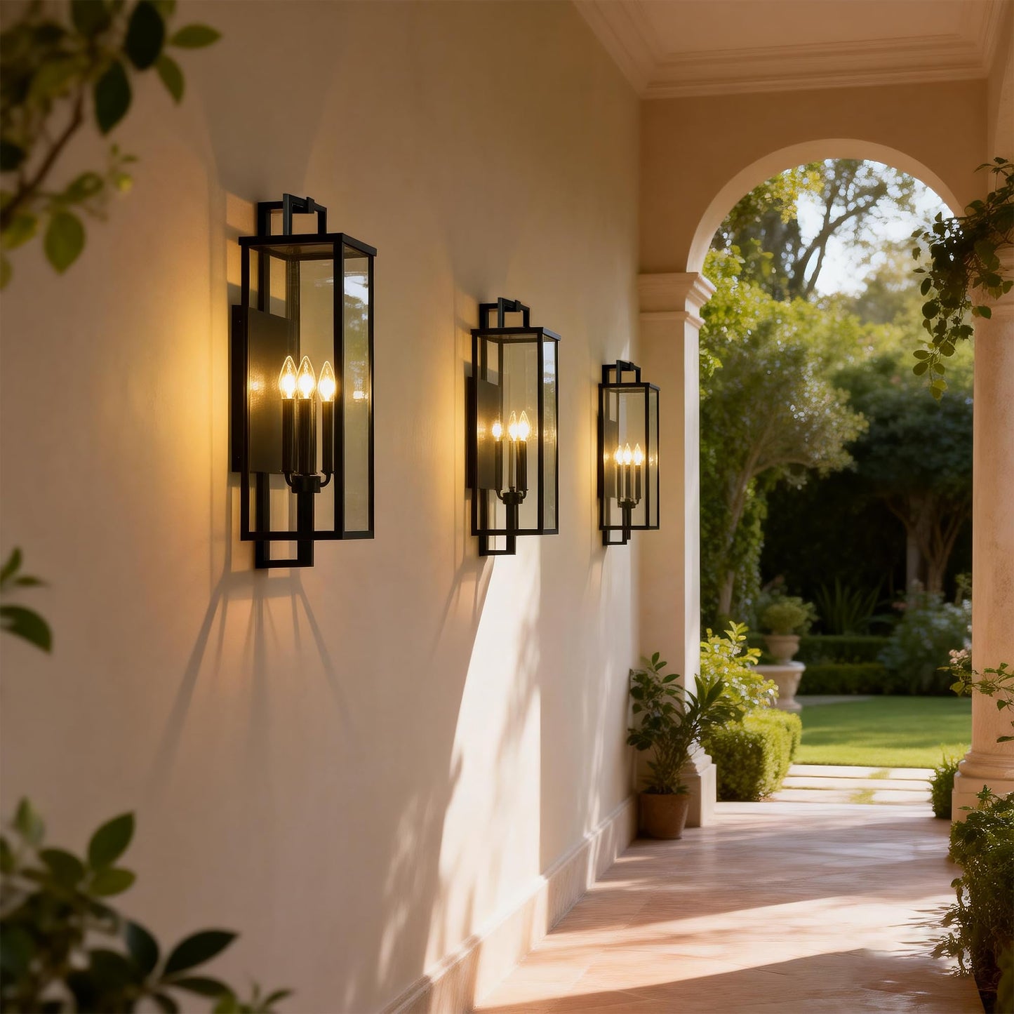 Edvivi Outdoor Wall Light Fixture, 27 in. H Large Exterior Lighting Fixtures with Clear Glass, 3-Light Matte Black Porch Lights Outdoor Wall Sconces