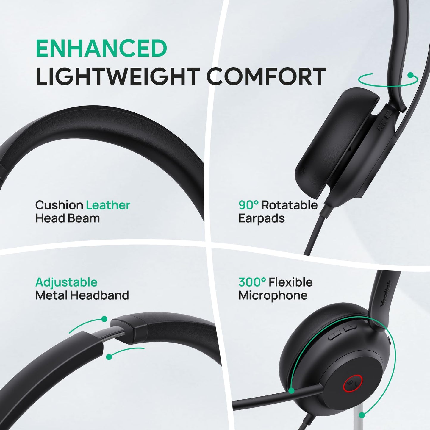 Yealink UH35 USB Headset with Microphone,Mono Wired Headset with Noise Cancelling Mic,Computer Headset Teams Certified,for Home Office Online Meeting