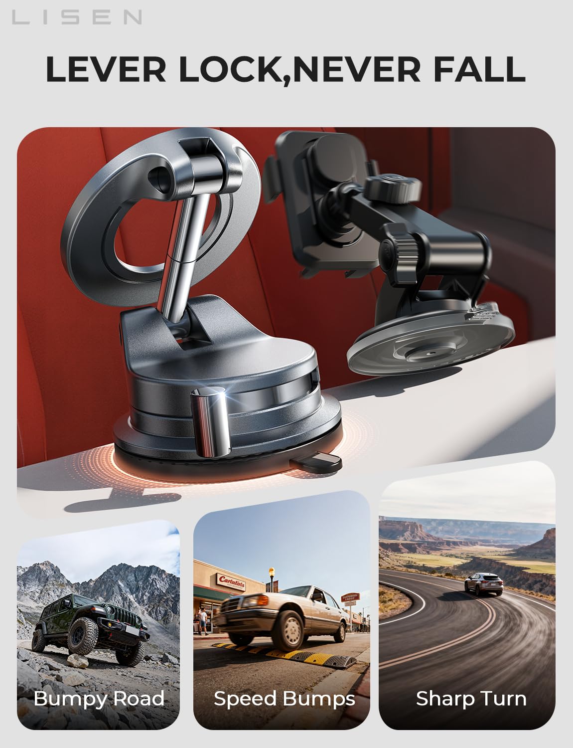 LISEN for Magsafe Car Mount, Magnetic Phone Holders for Your Car Vacuum, Phone Mount for Car Accessories for Women Men Jeep BMW, Suction Phone Holder