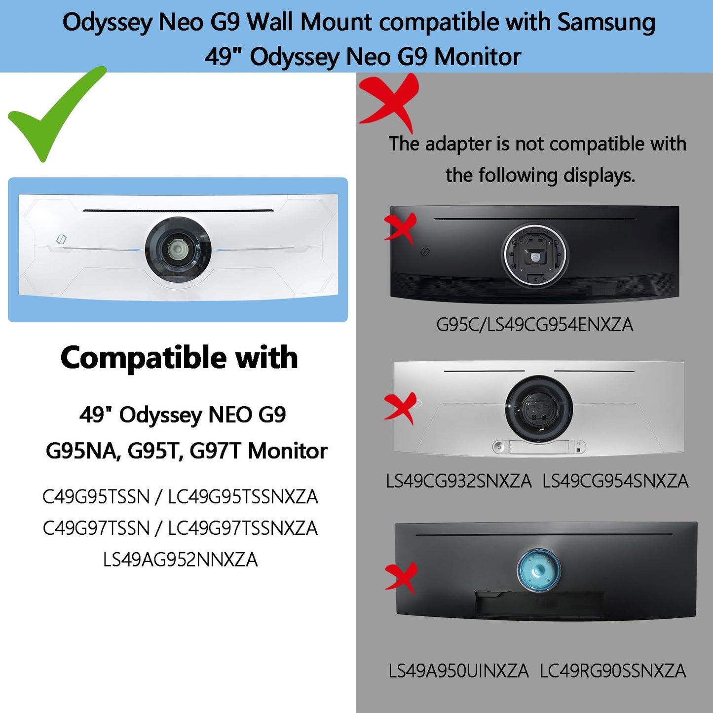 Odyssey G9 VESA Mount Adapter Compatible with Samsung 49" Neo Odyssey G9 G95T, G97T,G95NA Curved Monitor (Fits Odyssey G9 G95T C49G95TSSN G97T
