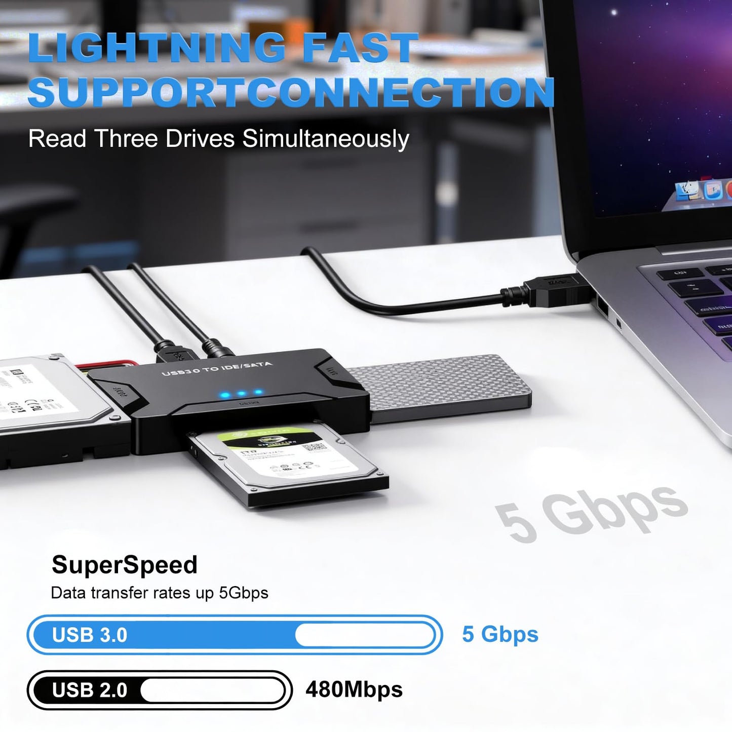 USB 3.0 to IDE SATA Adapter Hard Drive Reader, Type C USB to External Hard Drive Disk HDD Converter Kit for Universal 2.5/3.5 HDD SSD with Power