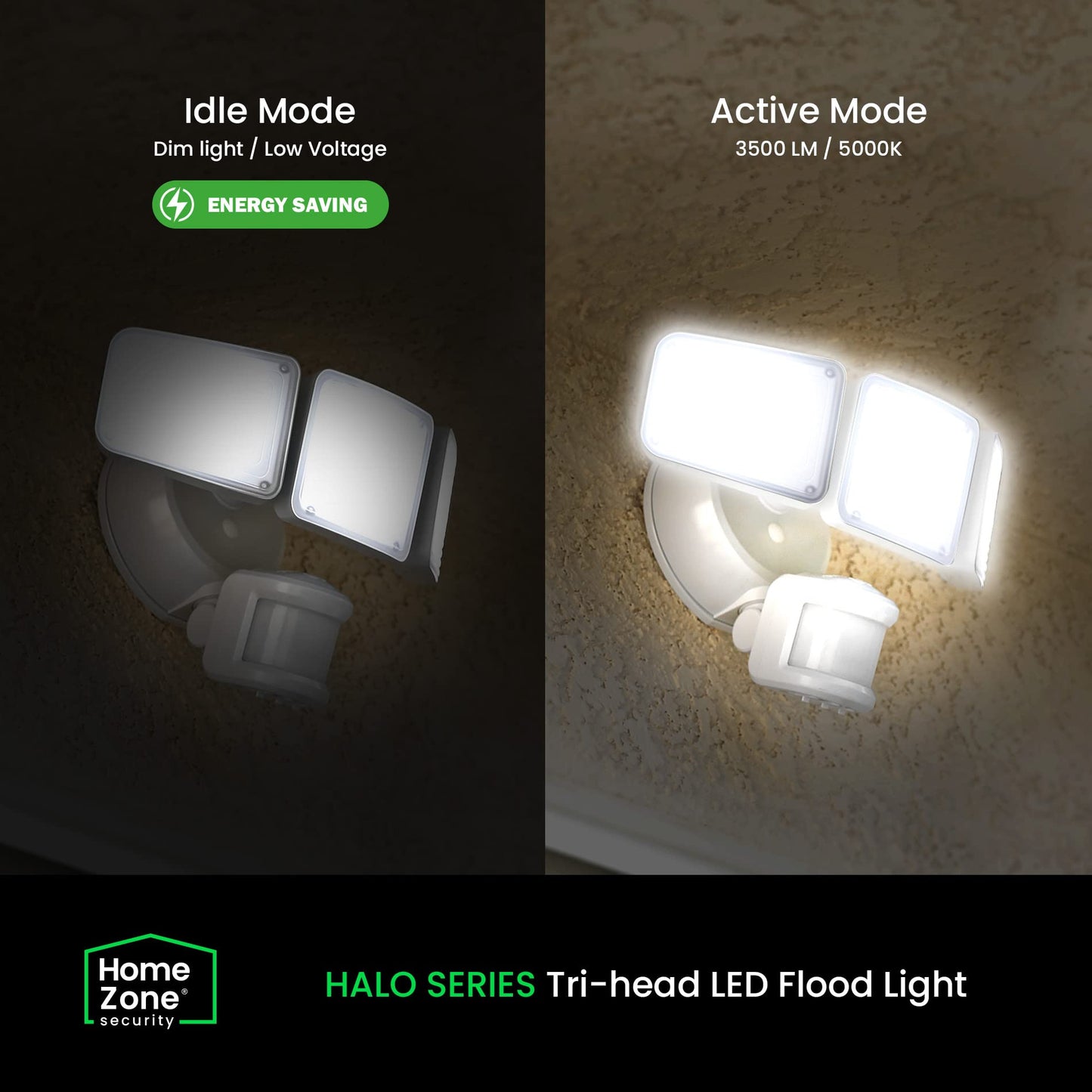 Home Zone Security 3500 Lumen LED Motion Sensor Light - Outdoor Weather Resistant Triple Head 5000K Security Light with Dusk to Dawn Mode and Easy