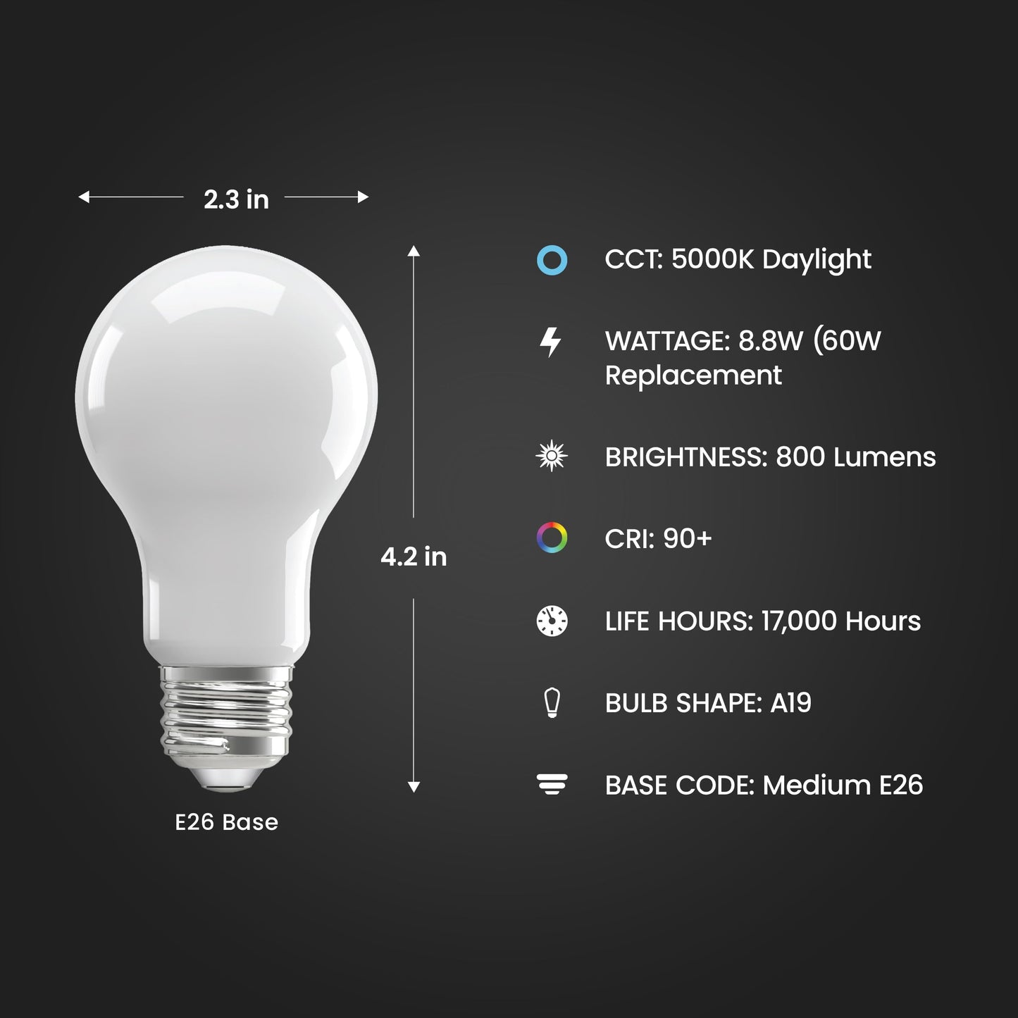 Feit Electric A19 LED Light Bulb, 8.8W (60W Replacement), 5000K Daylight, E26 Medium Base, Enhance Series, Dimmable, General Purpose Light Bulbs