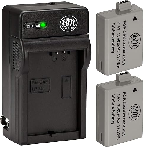 BM Premium 2 Pack of LP-E5 Batteries and Battery Charger Kit for Canon EOS Rebel XS, Rebel T1i, Rebel XSi, 1000D, 500D, 450D, Kiss X3, Kiss X2, Kiss F