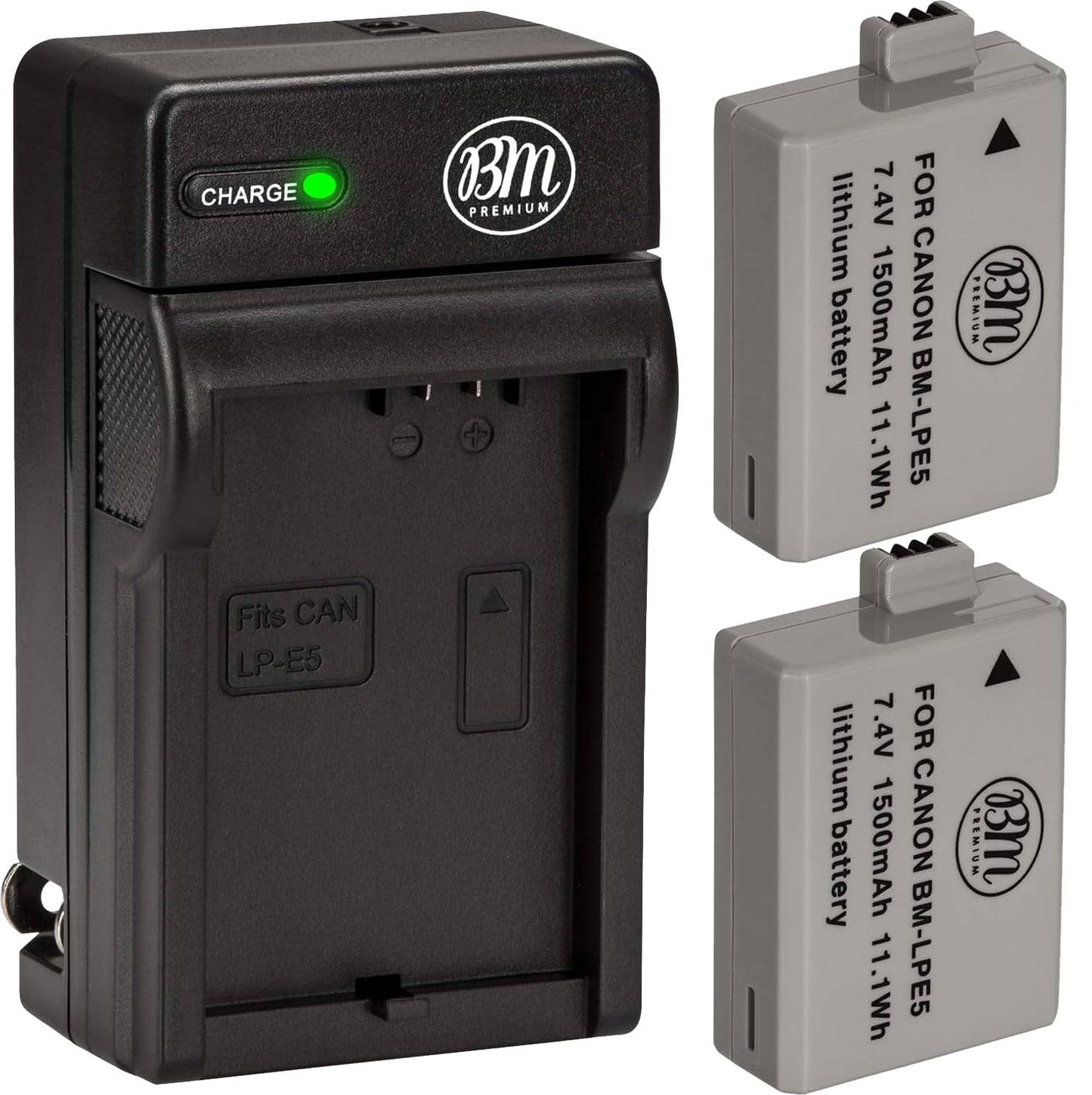 BM Premium 2 Pack of LP-E5 Batteries and Battery Charger Kit for Canon EOS Rebel XS, Rebel T1i, Rebel XSi, 1000D, 500D, 450D, Kiss X3, Kiss X2, Kiss F