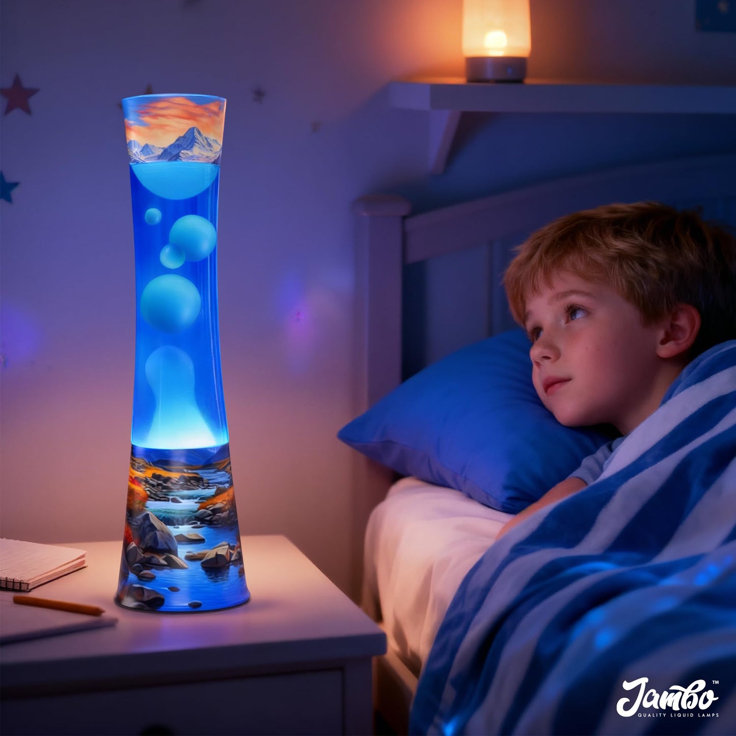 JAMBO 15.5" River Oasis Lamp, Beautiful Lamp for Living Room Office Bedroom Kitchen, Night Light Nightlight for Adults, Teens and Kids, Relaxing