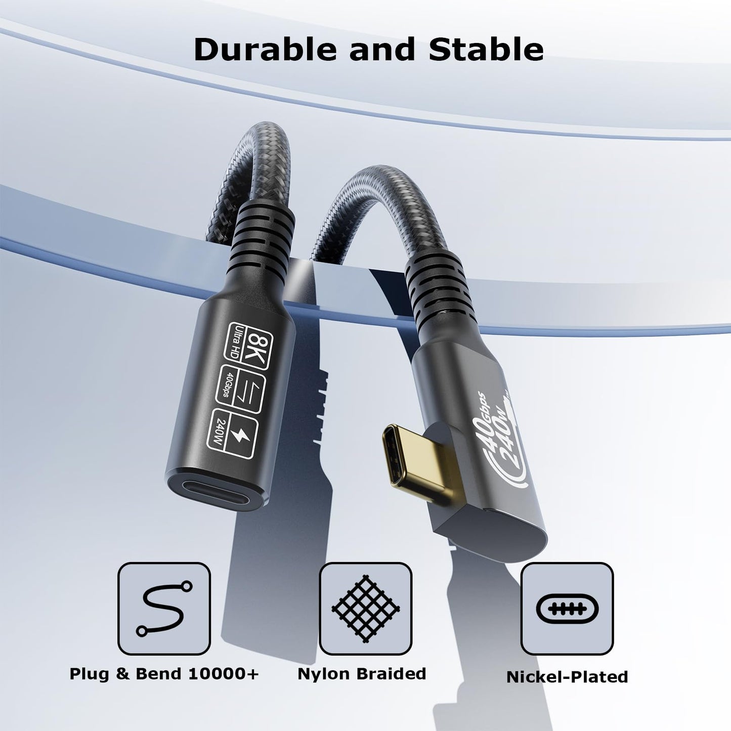 USB C 4 Extension Cable, with Thunderbolt 4 Cable, 240 W Charging, 40 Gbps Data, 8K @ 60Hz 4K, PD3.1, USB C Female, for Hub, Dock MacBook, SSD
